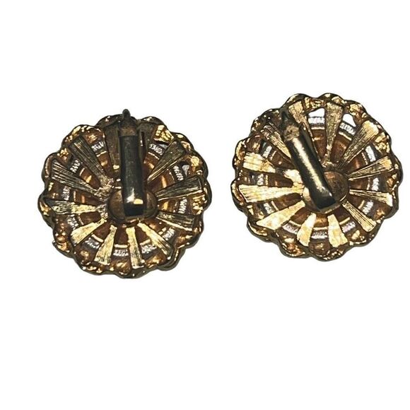 Vintage 1970s Gold Circle Clip On Earrings With Rope Trim - Picture 3 of 5